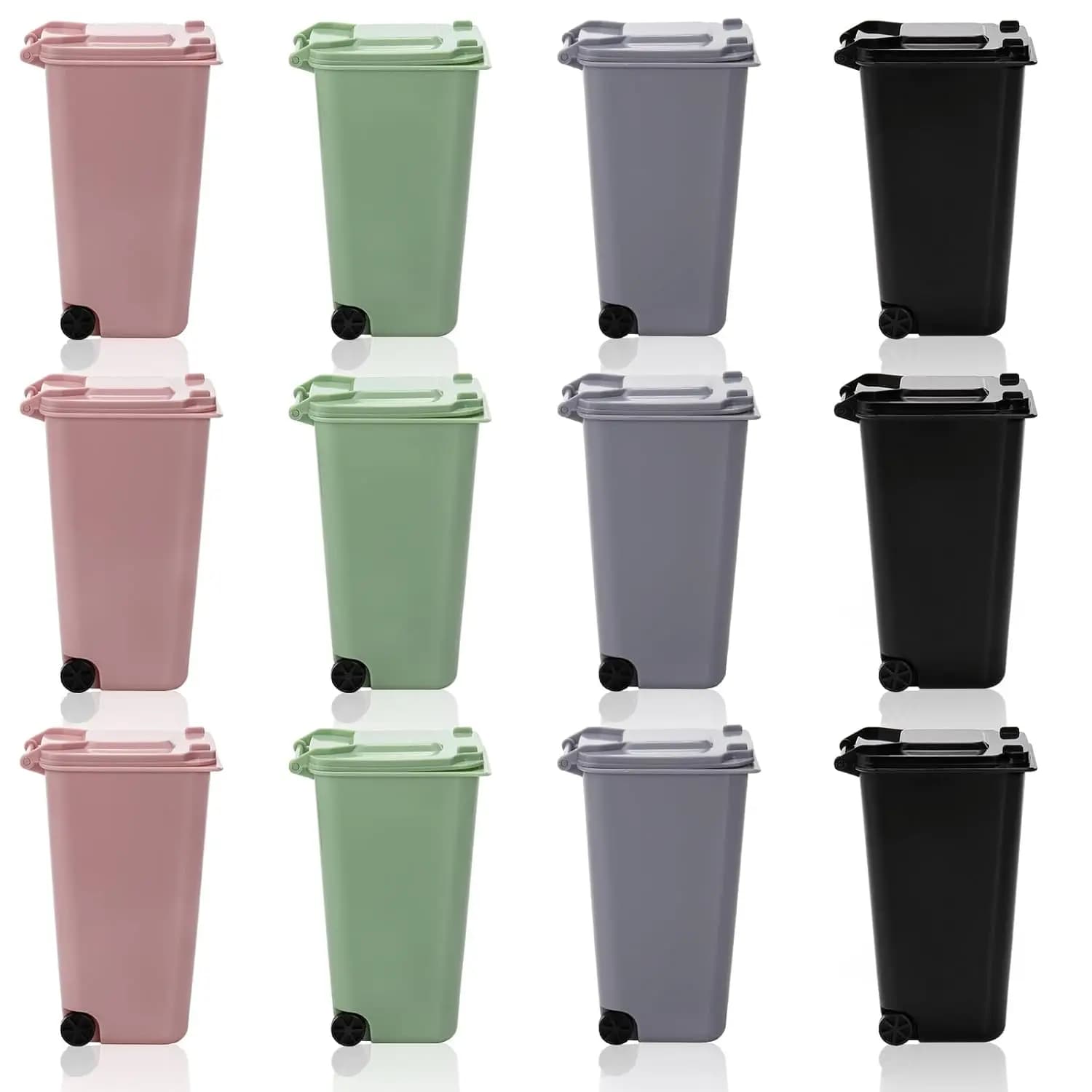 Set di 12 Mini Cestini da Scrivania con Coperchio, Contenitori per Rifiuti in Plastica da 22 OZ per Ufficio, Casa, Cucina e Tavolo