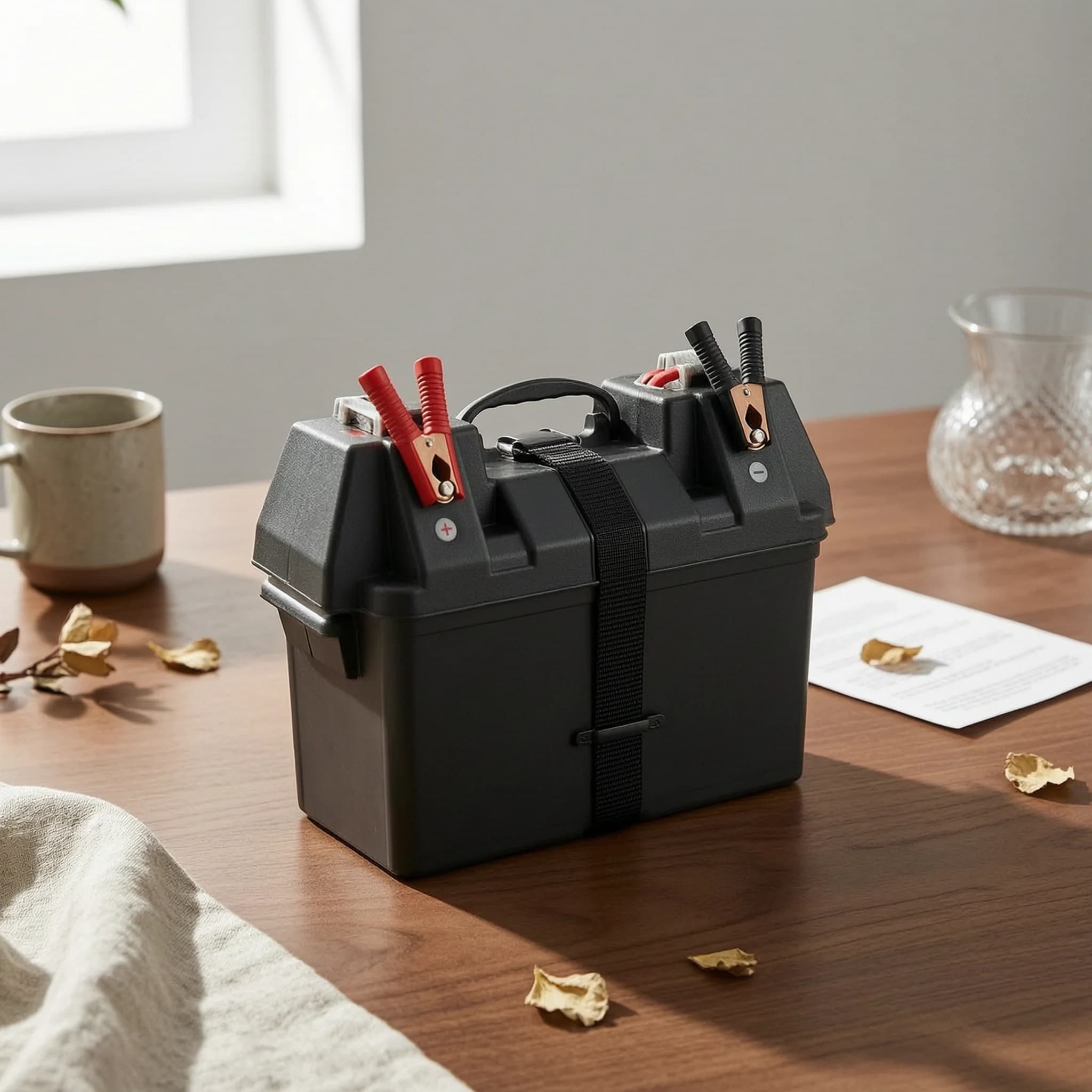 Battery Storage Box with Terminal Posts Multifunction Small Battery Holder Carrier Case for Boat Vehicle Workshop