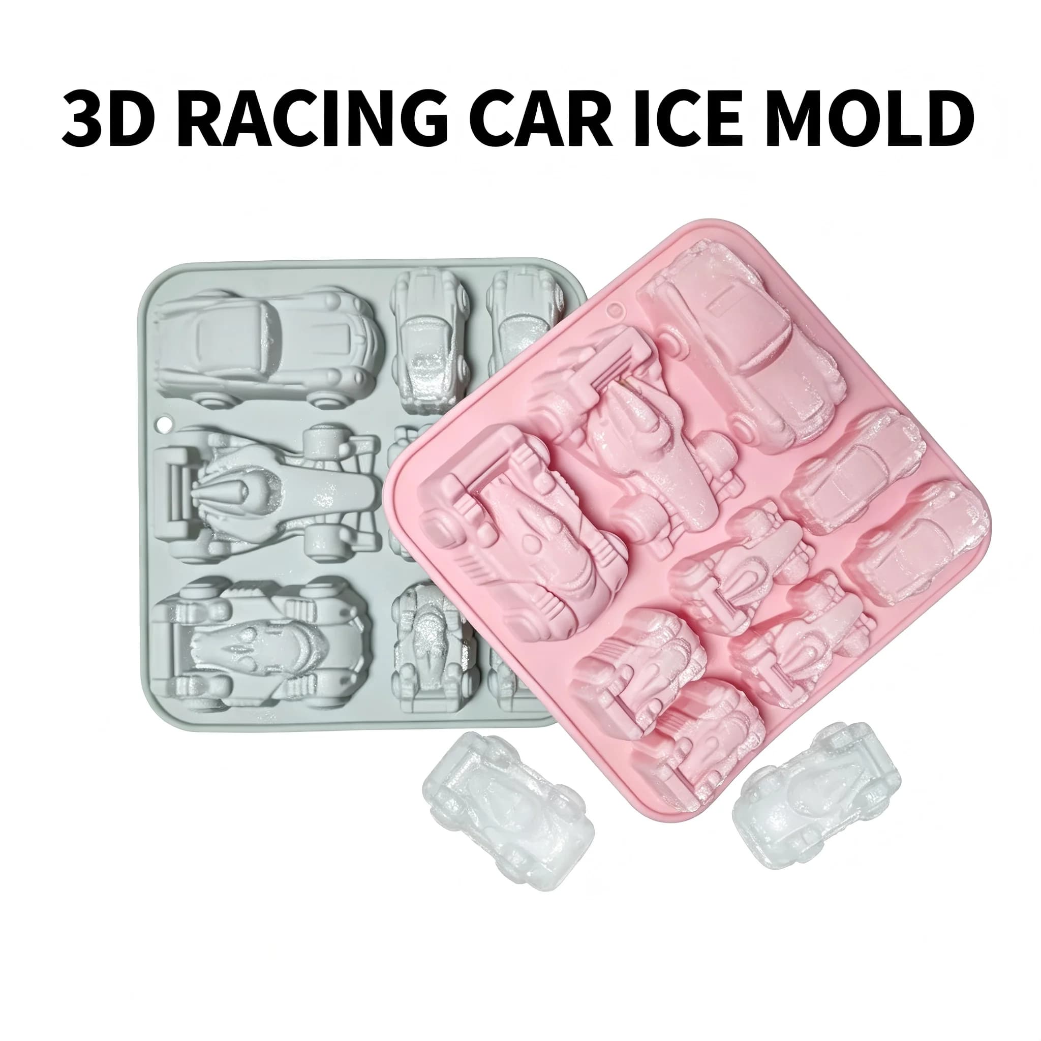 9-Cavity 3D Race Car Silicone Ice Mold Food Grade Non-Stick Ice Tray，for Making Whiskey Cocktails, DIY Chocolate Candy Molds