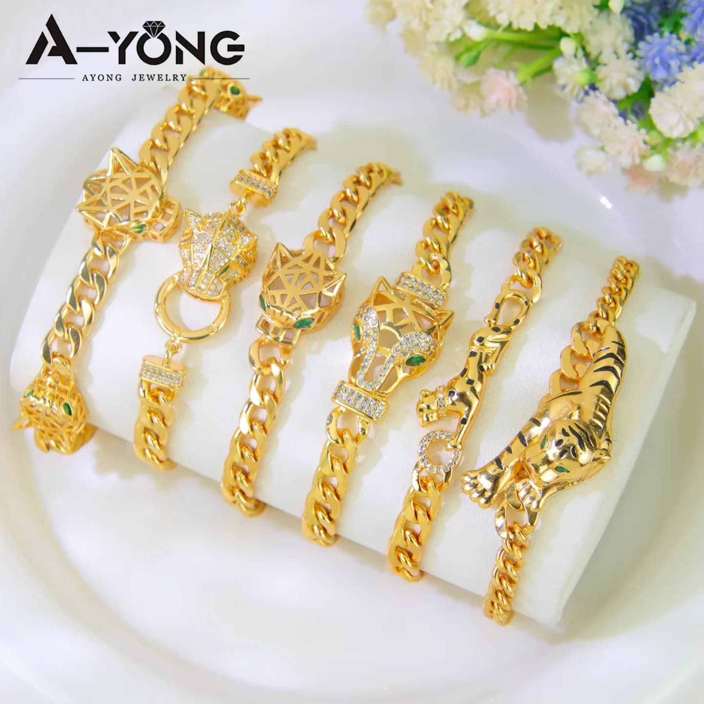 Bracciale leopardo moda araba placcato oro 21k Dubai Punk Hip Hop Pantera Catene a mano Donne italiane Cocktail Party Gioielli