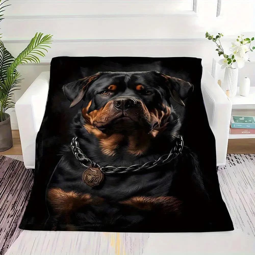 Rottweiler pattern Flannel printed blanket suitable for all seasons suitable for living room office sofa and travel