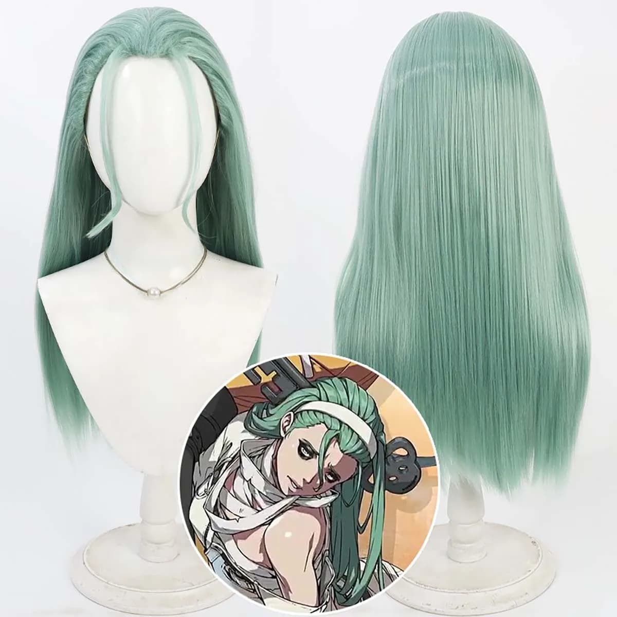 Guilty Gear Strive A.B.A ABA Cosplay Parrucca lunga e diritta in capelli sintetici resistenti al calore verdi