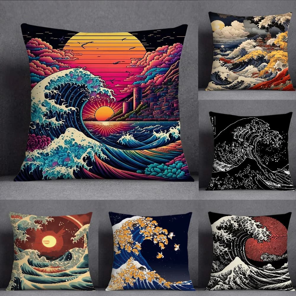 Federa per cuscino Art The Great Wave Off Kanagawa, quadrata, con stampa fronte-retro, per divano, camera da letto, comodino