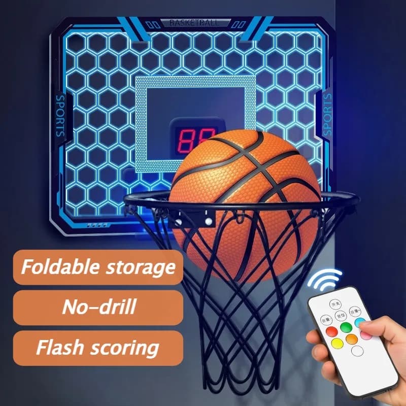 Cestino da basket per bambini Segnapunti elettronico Cerchio da basket leggero con telecomando Anello da palla giocattolo per ragazzo montato a parete senza punzonatura