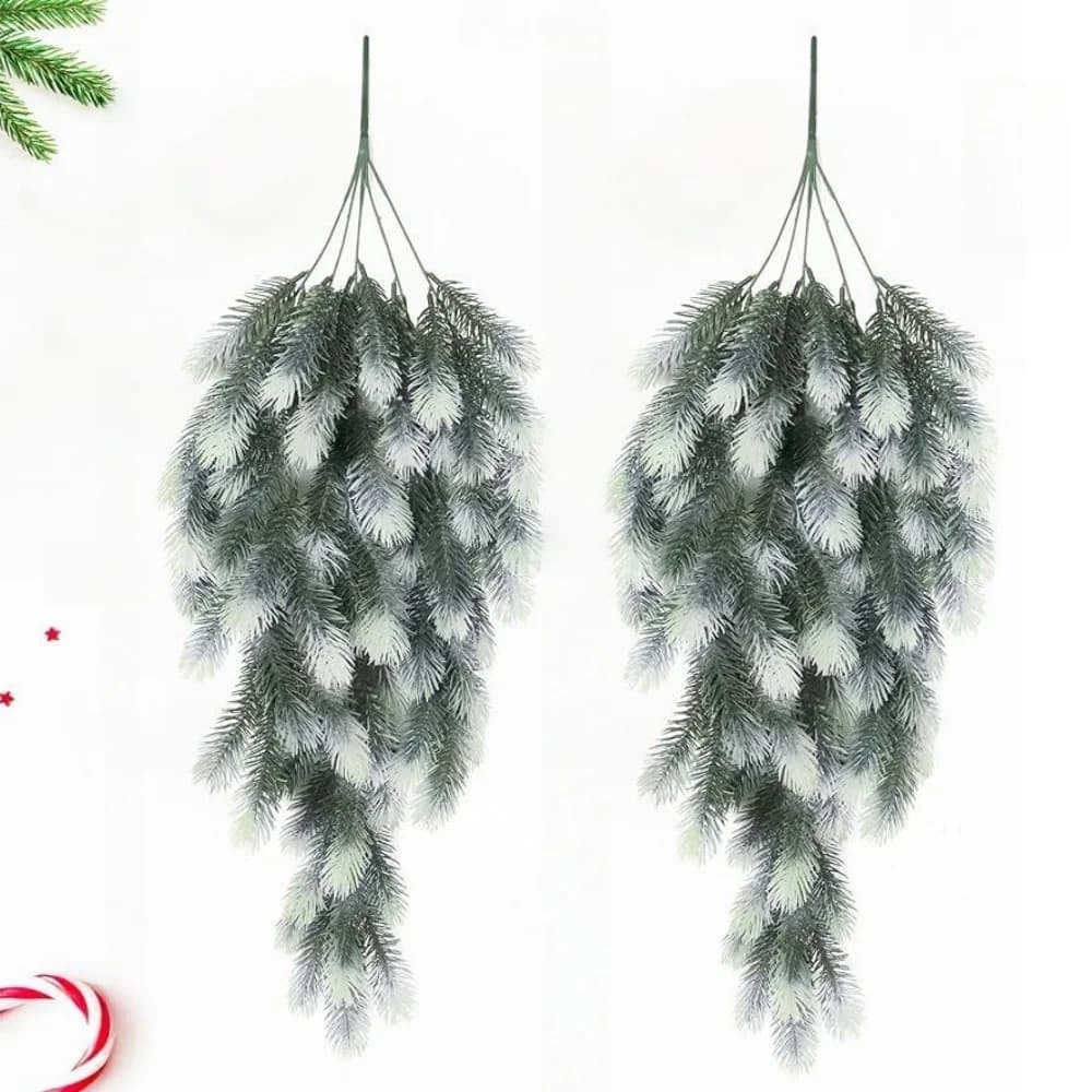 2pcs DIY Christmas Decor Hanging Plants Artificial Pine Needle Branches for Outdoors Faux Plant Winter Holiday Decoration