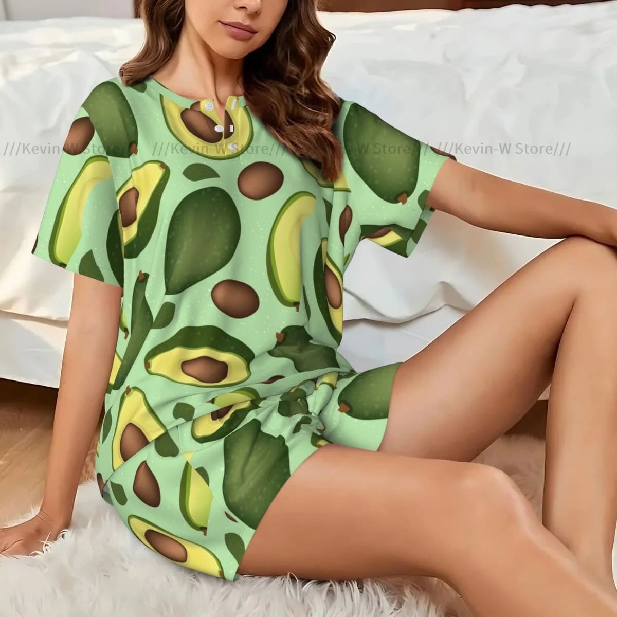 Pigiama da donna Set Abbigliamento da casa estivo a maniche corte con avocado maturo