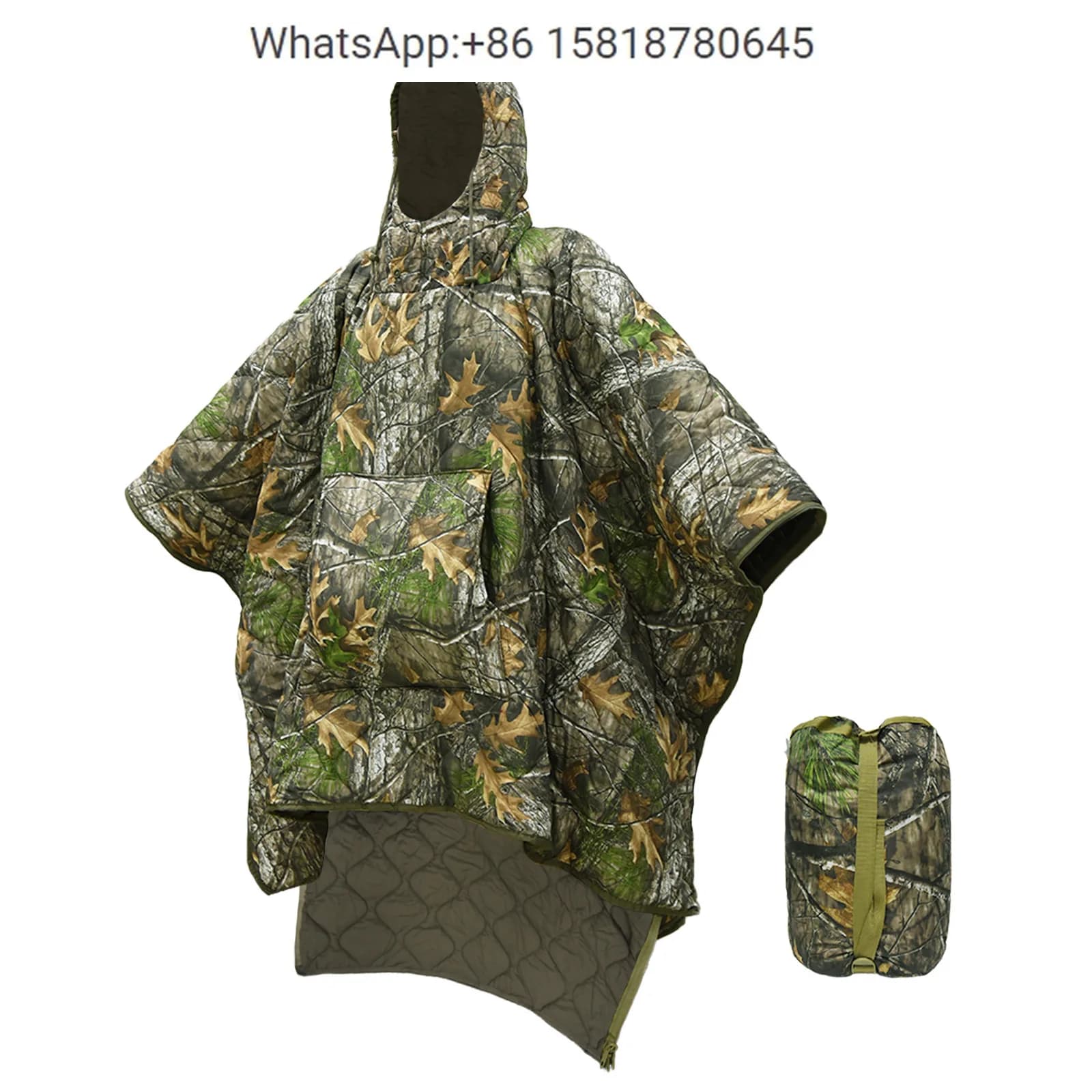 Outdoor autumn and winter warm camouflage cloak style portable hiking, camping tourism emergency cold proof sleeping bag