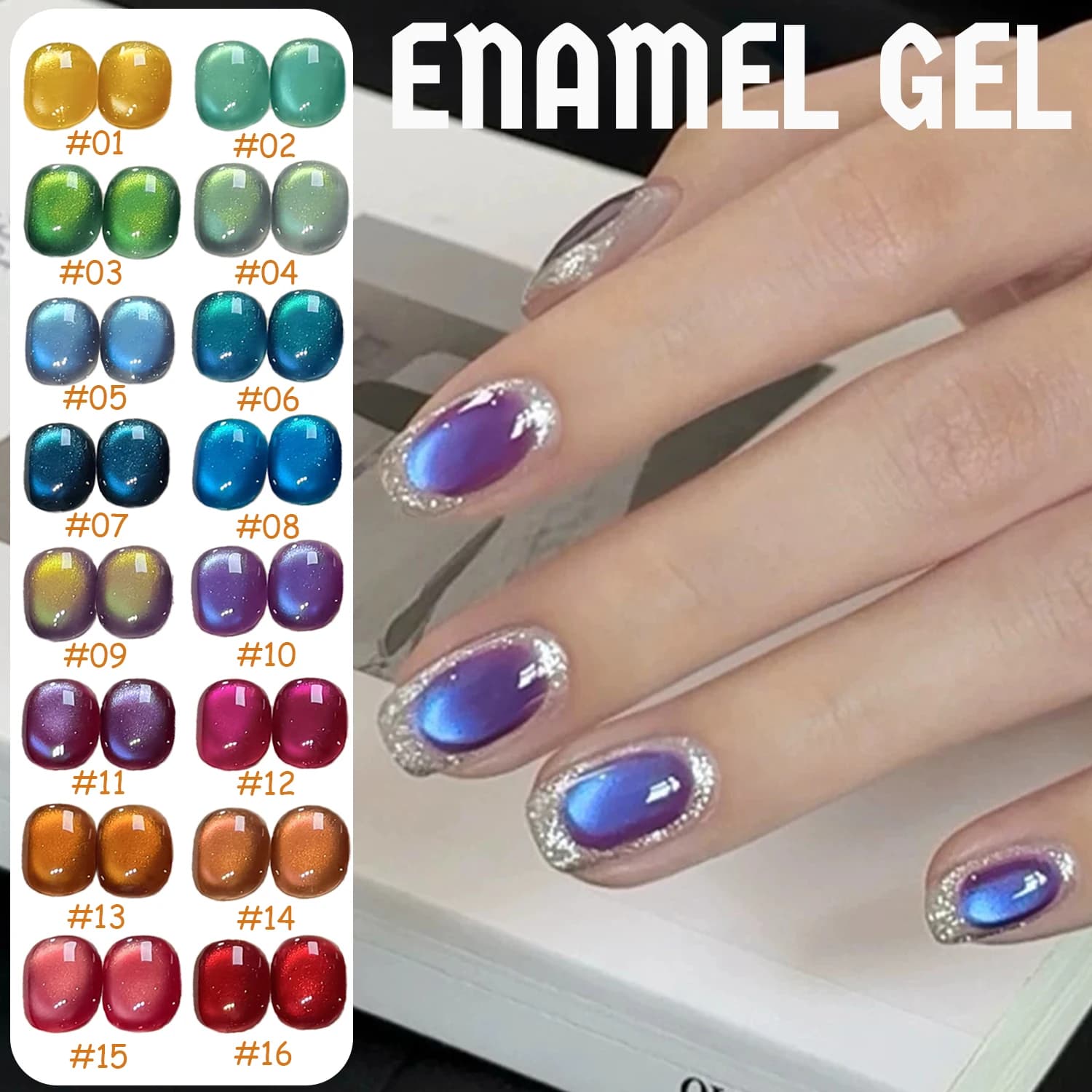 SHAKA 1pcs Popular Ice Transparent Enamel Cat Eye Gel Nail Polish Whitening Blue Purple Red Green Sparkling Glass Bead Nail Art