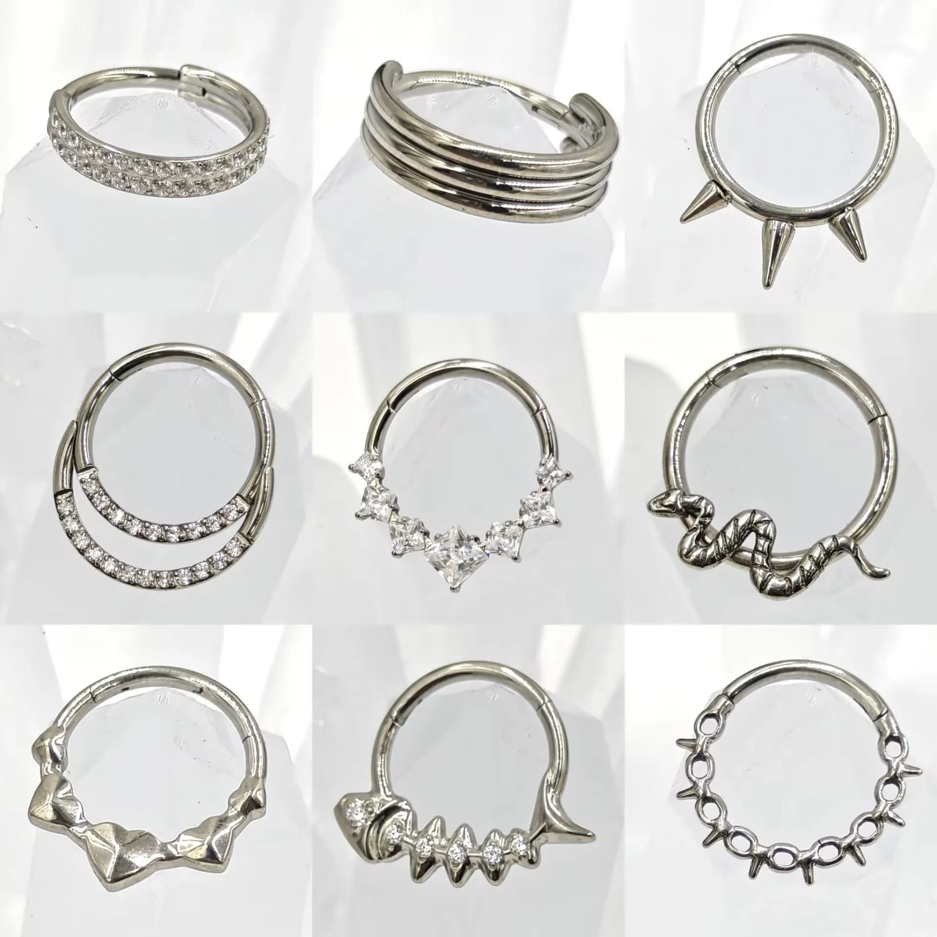 ASTM F136 Titanium Hinged Segment Hoop CZ Nose Ring Earring Clicker Ear Cartilage Tragus Helix Labret Lip Piercing Body Jewelry