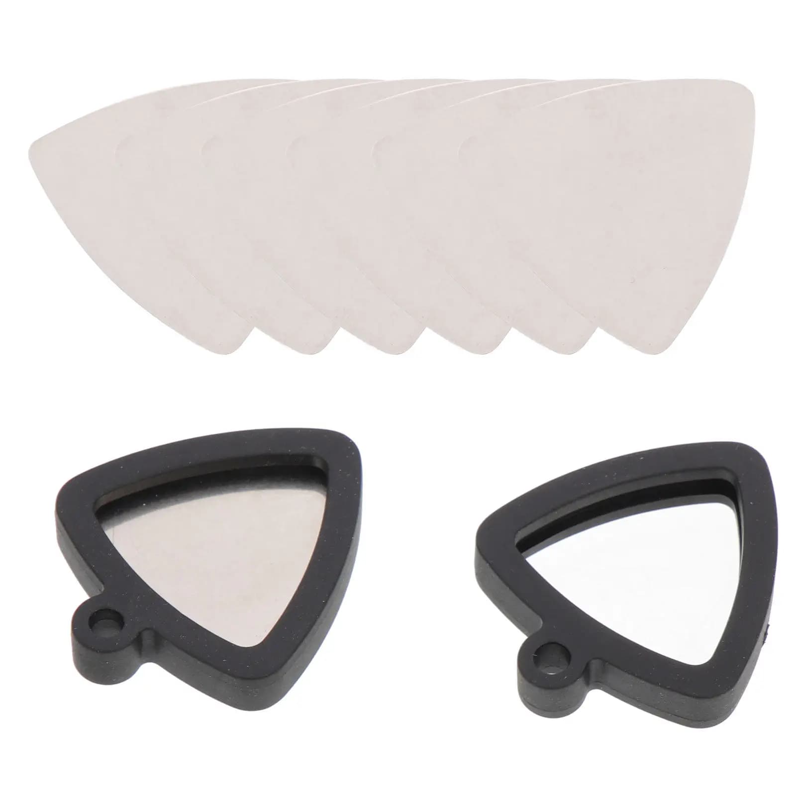 Set Premium di Portaplettro in Silicone per Chitarra, Contiene 3 Plettri Triangolari in Acciaio Inox, Portachiavi Portatile con Collana