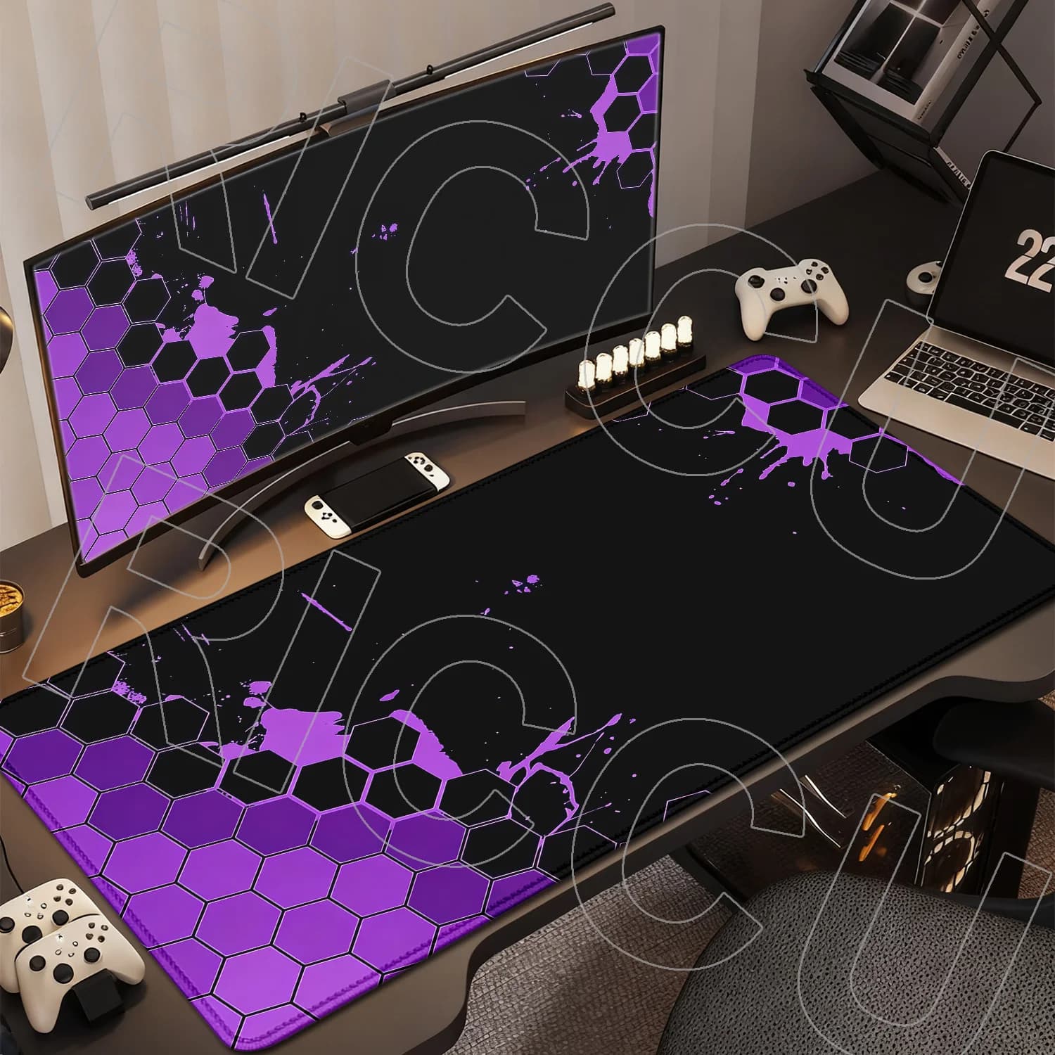 Mouse Mat for Gaming HD XXL Hexagonal Large 90x40cm, Desk Mat, PC Accessories, Tasting Mat and Table