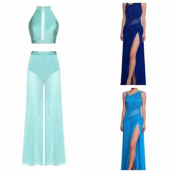 Abito da Pattinaggio Artistico con Strass per Donne, Costume da Ginnastica, Abbigliamento per Danza Lirica, Costume da Ballo Moderno con Inserti in Rete per Adulti