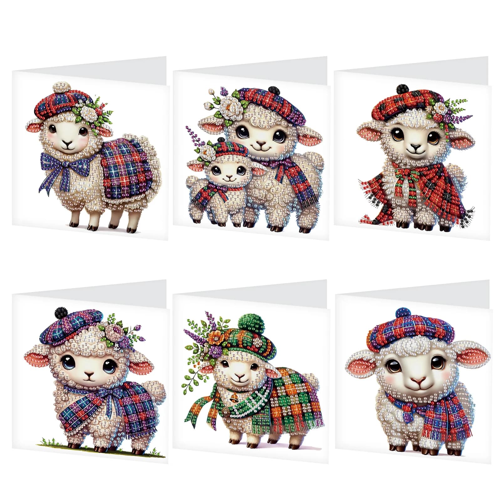 6Pcs Diamond Painting Greeting Cards Kit,DIY Cute Sheep Handmade Festival Greeting Diamond Art Birthday Creative Cards Gifts
