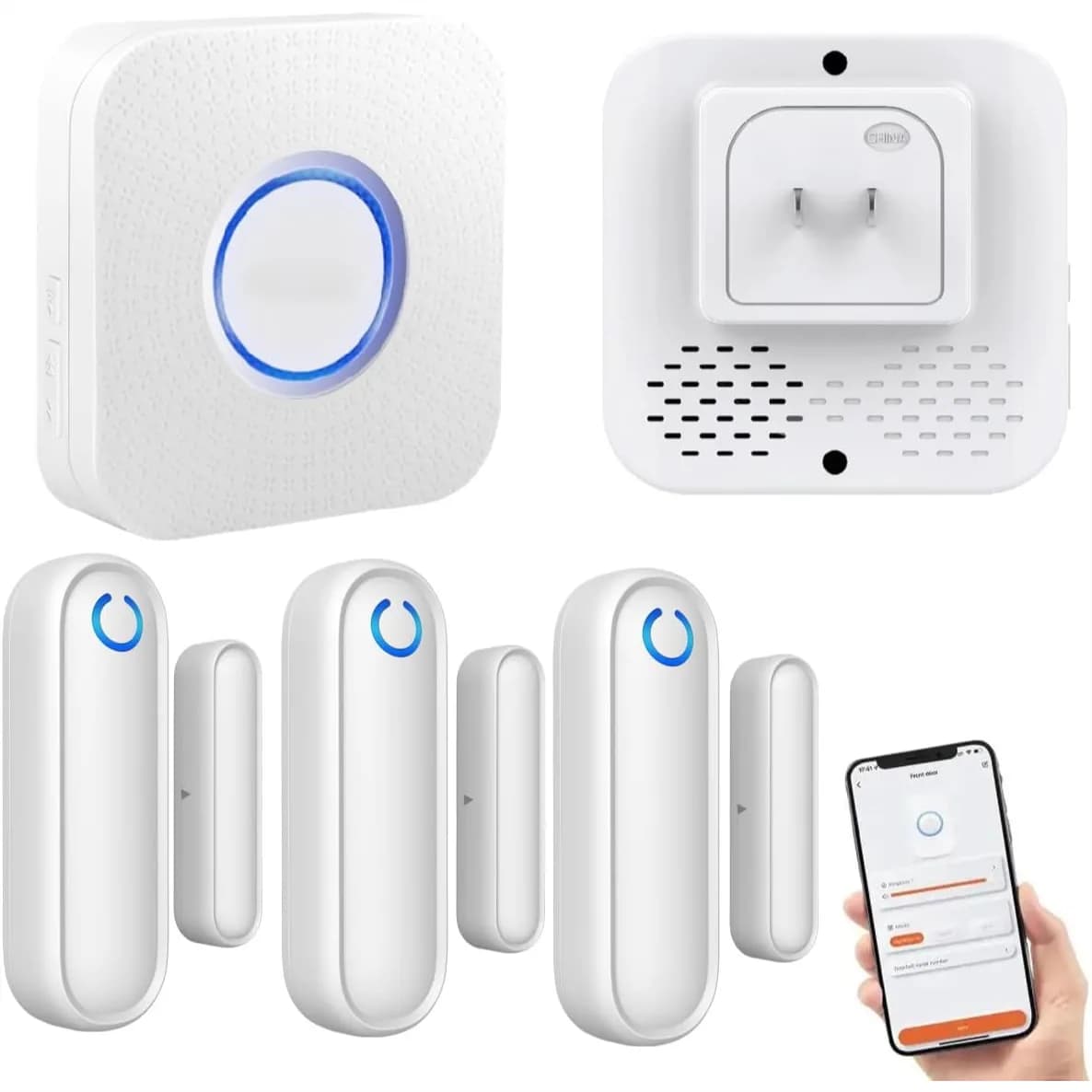 Campanello WiFi con App per Smartphone, Sensore di Contatto Aperto con Portata di 180m, Allarme per Casa/Ufficio/Azienda, 32 Suonerie