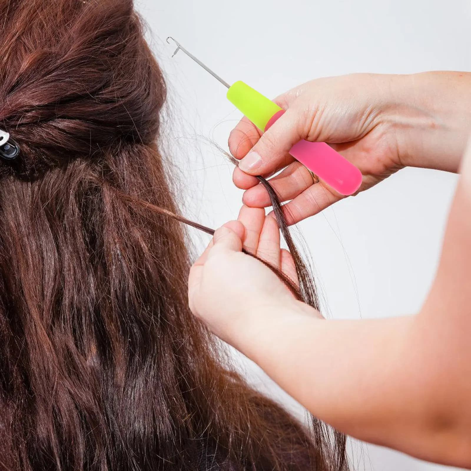 Set di 5 Ferri per Uncinetto Ergonomici per Extension Capelli, Trecce a Bolle e Dreadlocks, Rosa e Verde