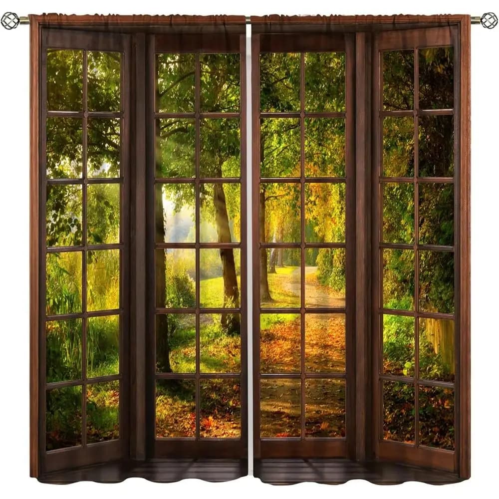 Woodland Tree Print Curtains, 84x84 Inches, Nature Themed Drapes for Bedroom & Living Room