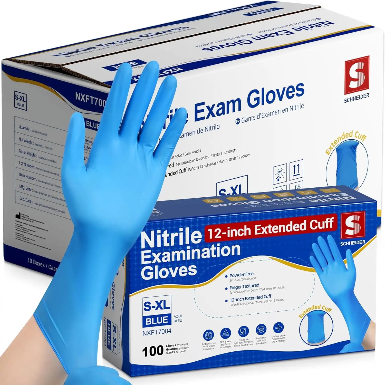 Guanti in Nitrile per Esami, Polsino Esteso 12 Pollici, Spessore 4 mil, Senza Lattice e Senza Polvere per Uso Medico, Lavori di Pulizia