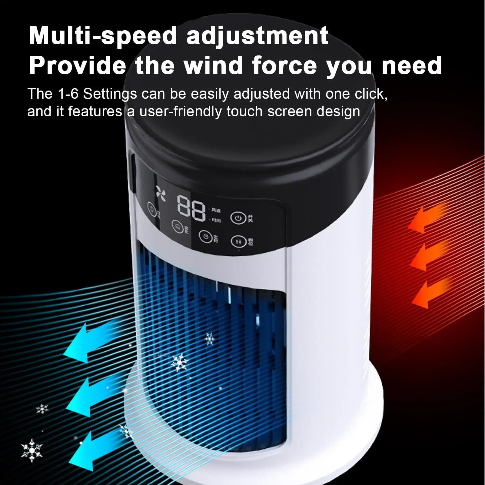 Portable Air Conditioner Fan 6 Speeds Misting Humidifier USB Desktop Cooler LED Display Timer Home Office Personal Summer