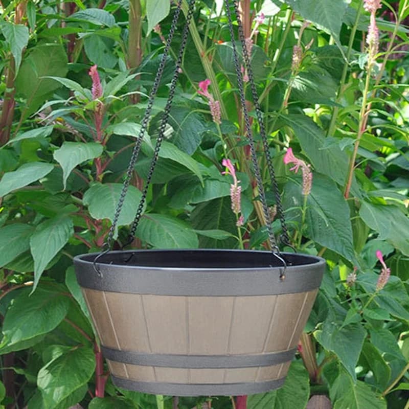 THIVN-Flower Pot Barrel Plant Flowerpot Resin Plant Hanging Rope Hanger Basket Outdoor Home Garden Balcony Decor Planter