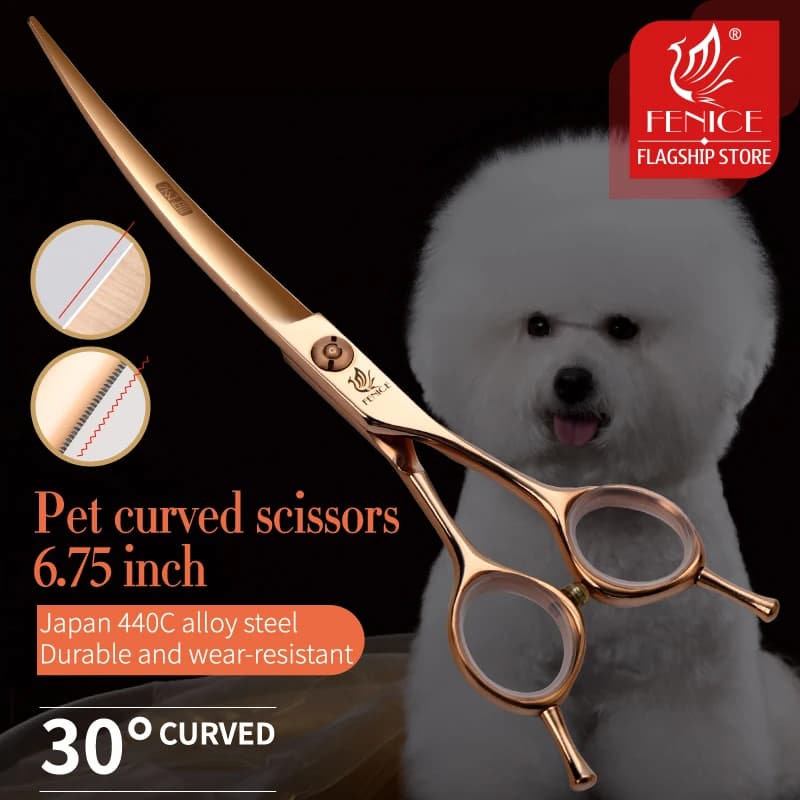 Fenice 6.25/6.75 pollici professionale JP440C cane posizionabile toelettatura vite diamantata forbici curve con denti piccoli cesoie per cani da compagnia