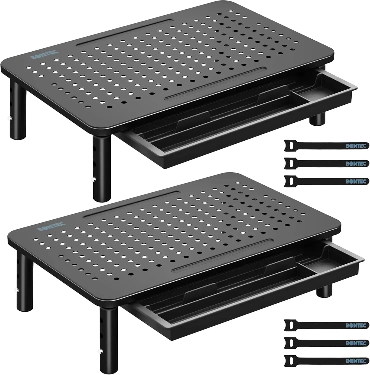 Adjustable Monitor Support with Drawer, Set of 2, Network Ergonomic Platform for Desk, Laptop Ventilate Support