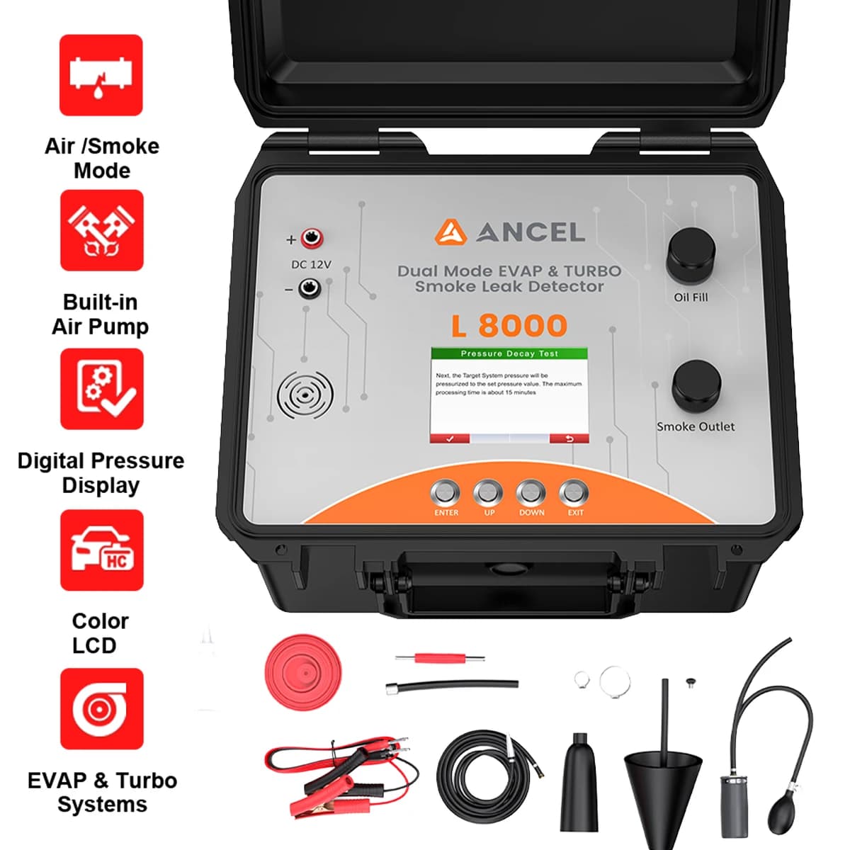 ANCEL L8000 Smoke Leak Detector Dual Mode EVAP Turbo System Tester Pipe Leakage Built-in Air Pump Automotive Smoke Leak Machine