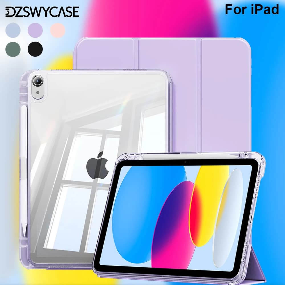 Custodia trasparente per iPad 10th 10.9 A16 11th Air 11 13 M2 M3 Pro 11 12.9 13 M4 mini7 6 9/8/7th 10.2 6/5th 9.7 con cover portapenne