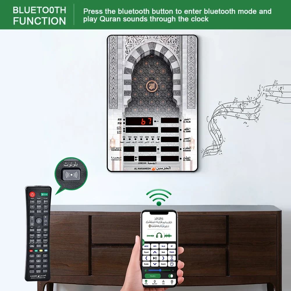 Orologio da preghiera automatico Orologio da parete digitale a LED Moschea islamica Calendario Azan Orologio musulmano + Telecomando Decorazioni per la casa Ramadan