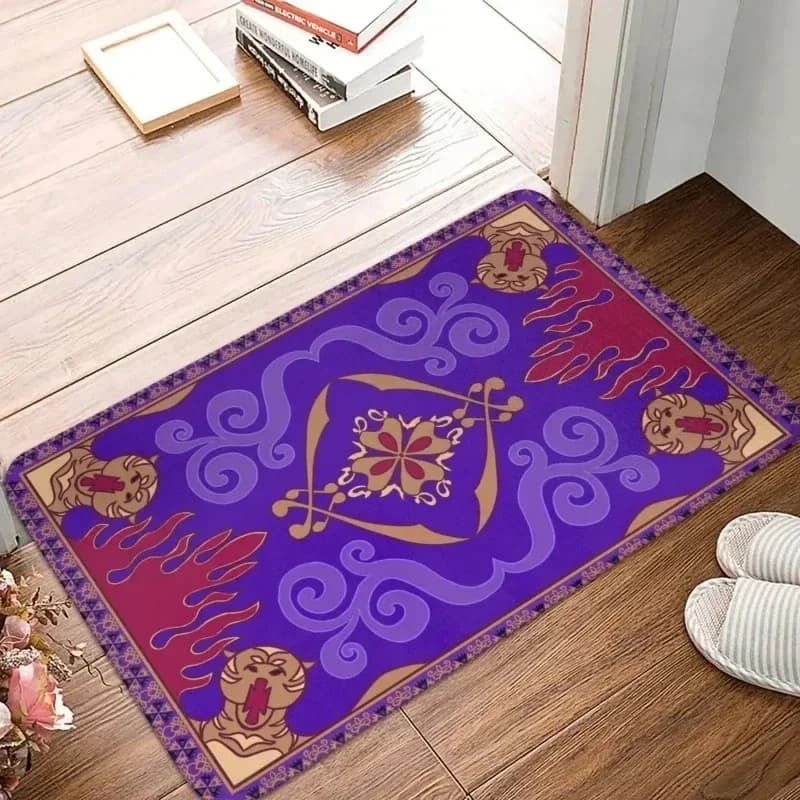 Purple Aladdin Magic Carpet Pattern Door Mat Exotic Middle Eastern Design Non-Slip Entrance Rug Artistic Home Decor