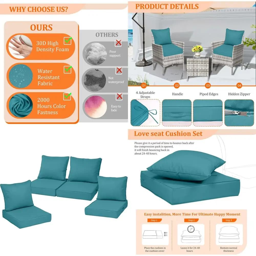 24 * 28-4setSet4,Outdoor Chair Cushions with Back, Deep Seat Patio Cushions with Hidden Zipper Ties Handle, Waterproo Patio urni