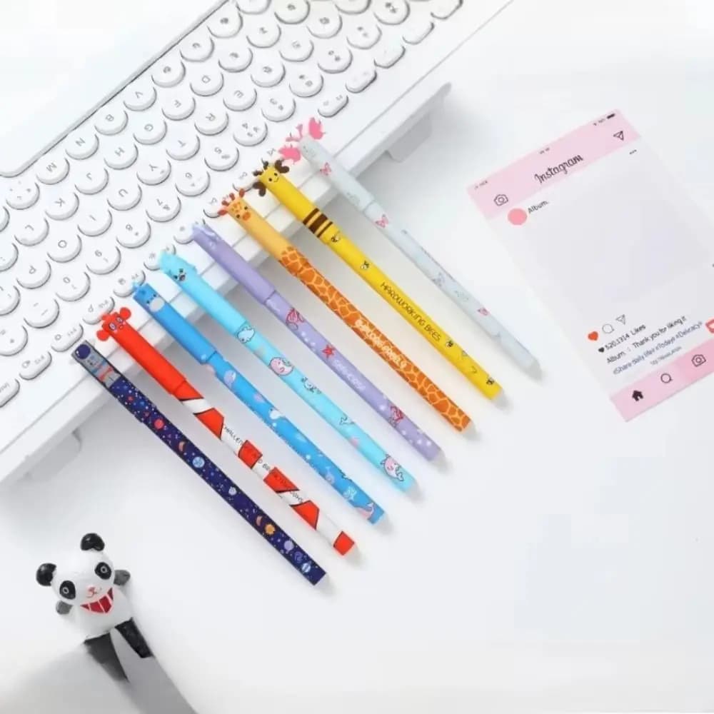 Set di 8 Penne Cancellabili Nuova Serie Animali, 8 Colori, Strumento di Scrittura, Penna a Sfera con Punta da 0,7mm, Penna Neutra per Prendere Appunti