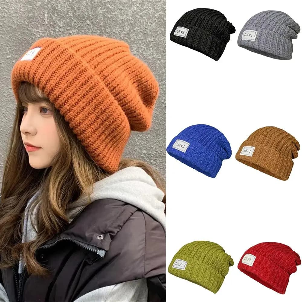Casual Thickened Knitted Woolen Hat Cold-proof Windproof Cover Head Cap Keep Warm Beanie Cap Outdoor