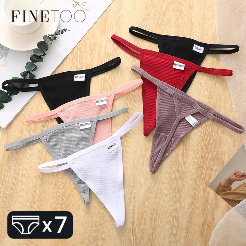 FINETOO 7Pcs/set Cotton Thongs Women Sexy T-Back Underpants Comfortable G-string Underwear M-XL Girls Soft Panties Lingerie 2022
