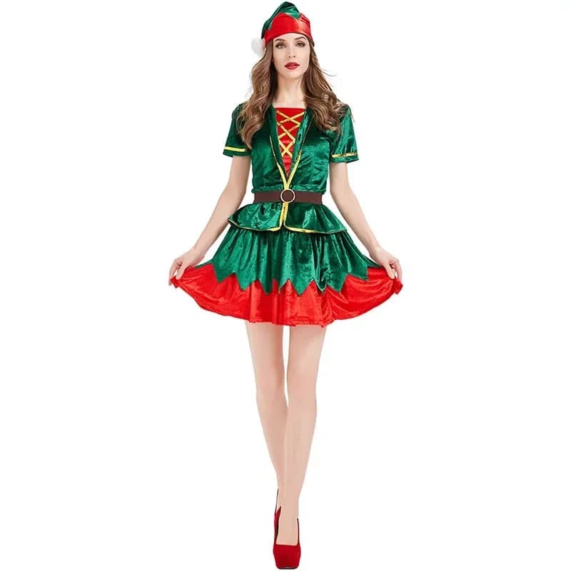 Women's Green Elf Costume, Santa Claus Costume, Christmas Tree, Clown
