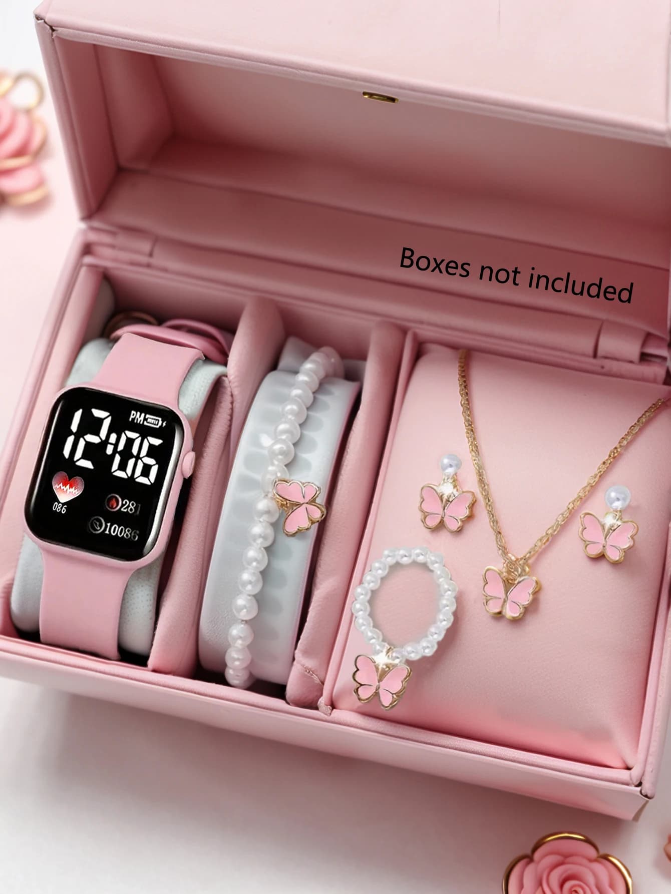 Orologio elettronico con motivo Love e set di accessori a farfalla, regalo di compleanno (senza scatola inclusa)