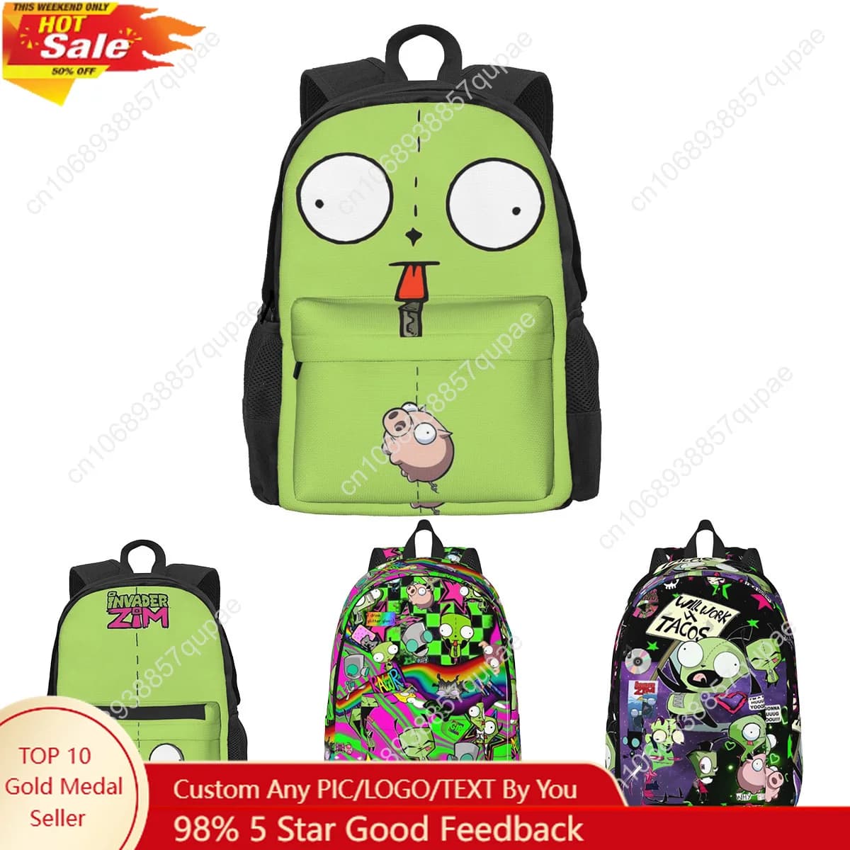 Invader Zim Gir Dib Green Dib Robot Zaino Mochila Trend Borsa da scuola per studenti Zaino per laptop Borsa a tracolla da viaggio grande per adolescenti