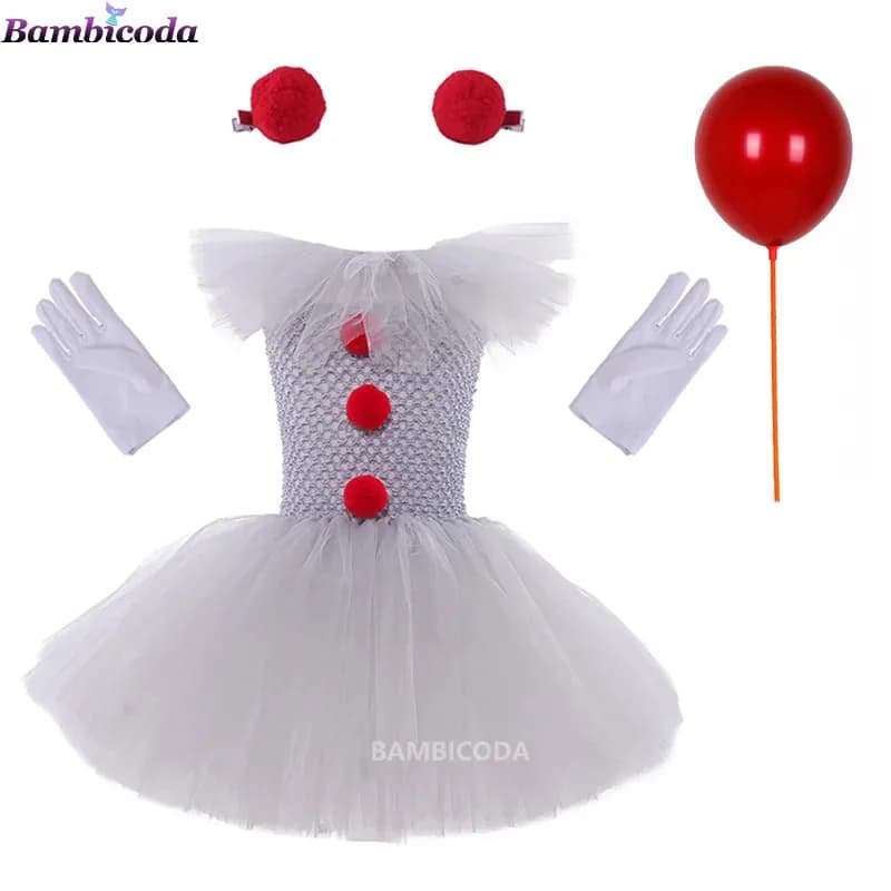 Grigio Joker Ragazze Costume di Halloween Tutu Pagliaccio Creepy Bambini Festa di Carnevale Cosplay Abbigliamento Bambini Tulle Fancy Dress 2-12Y