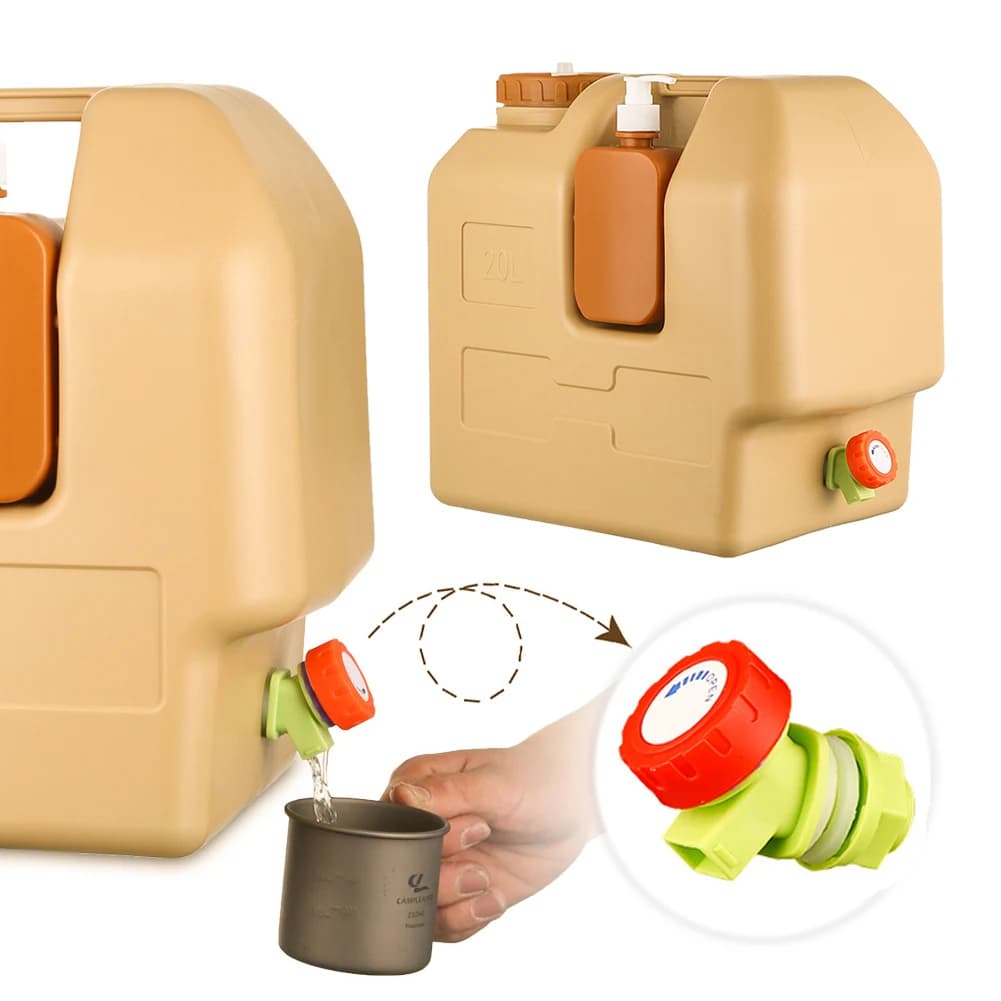 Brocca da campeggio portatile da 20 litri con rubinetto e dispenser di sapone Serbatoio di stoccaggio dell'acqua BPA gratuito per campeggio Pesca Picnic Escursionismo