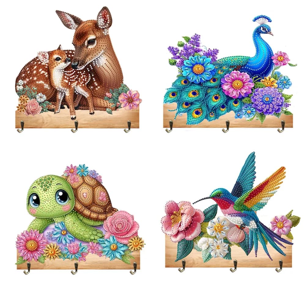 1 pezzo/set di ganci per pittura con diamanti animali fai da te, grucce per arte con diamanti in legno montate a parete, porta asciugamani e cappelli, portachiavi