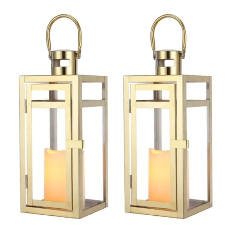 Stainless Steel Decorative Lantern 1'' High Metal Candle Holder Outdoor Candle Lantern with Tempered Panels for Home Decor Livi