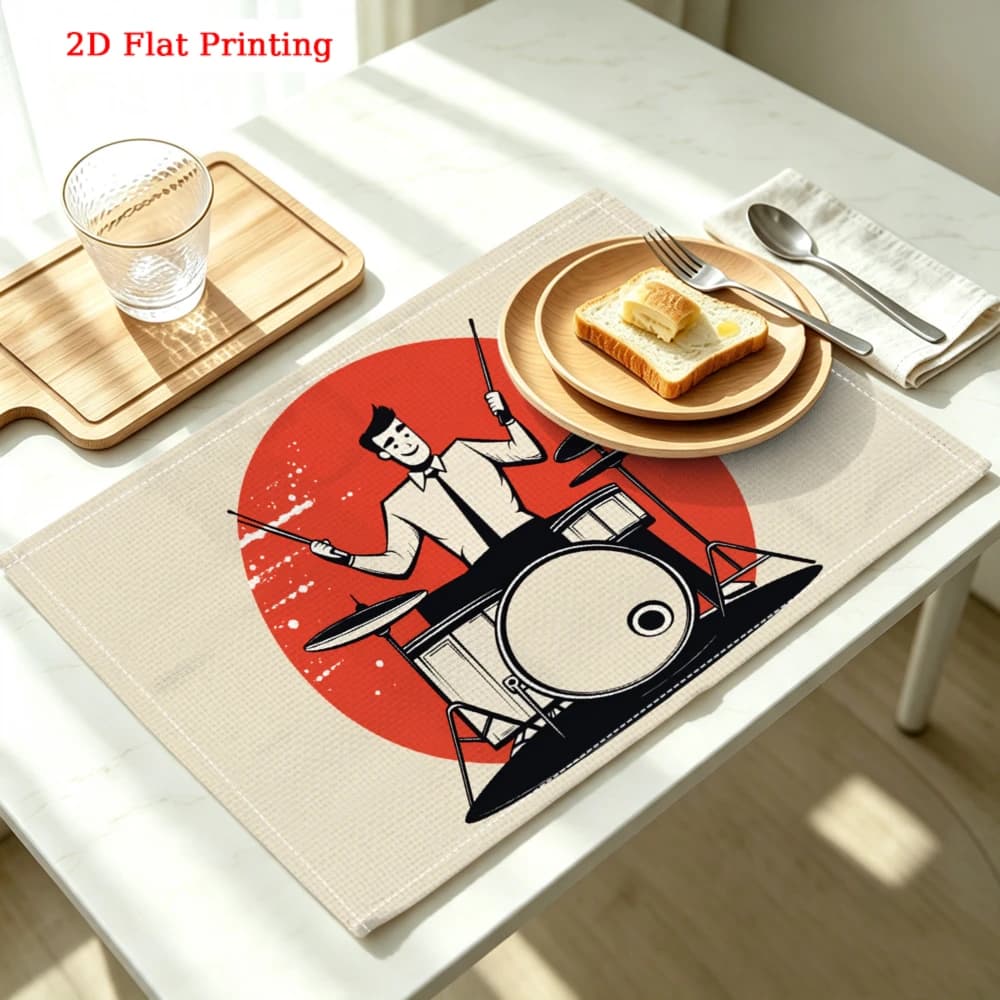 Drummer Playing Drums Kitchen Placemat Drummer Playing Drums Linen Pad Dish Coffee Cup Table Mat 1PC 30x40cm