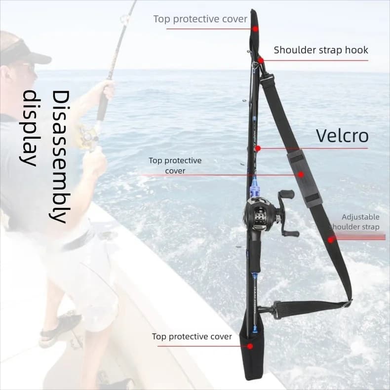 2 in 1 Fishing Rod Binding Strap & Carry Sling Shoulder Belt Velcro Fixed Lure Rod Holder Portable Fishing Pole Transport Tackle