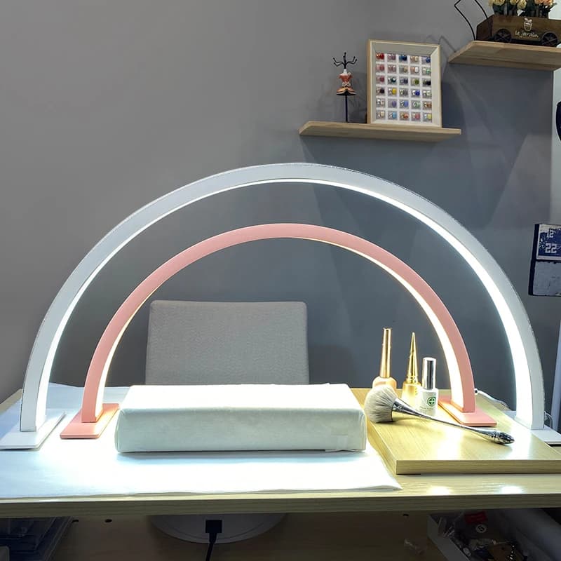 Ring lamp for table arch with LED crescent beauty light, adjustable brightness for salon, tattoo eyelashes, nail care, makeup more lamp