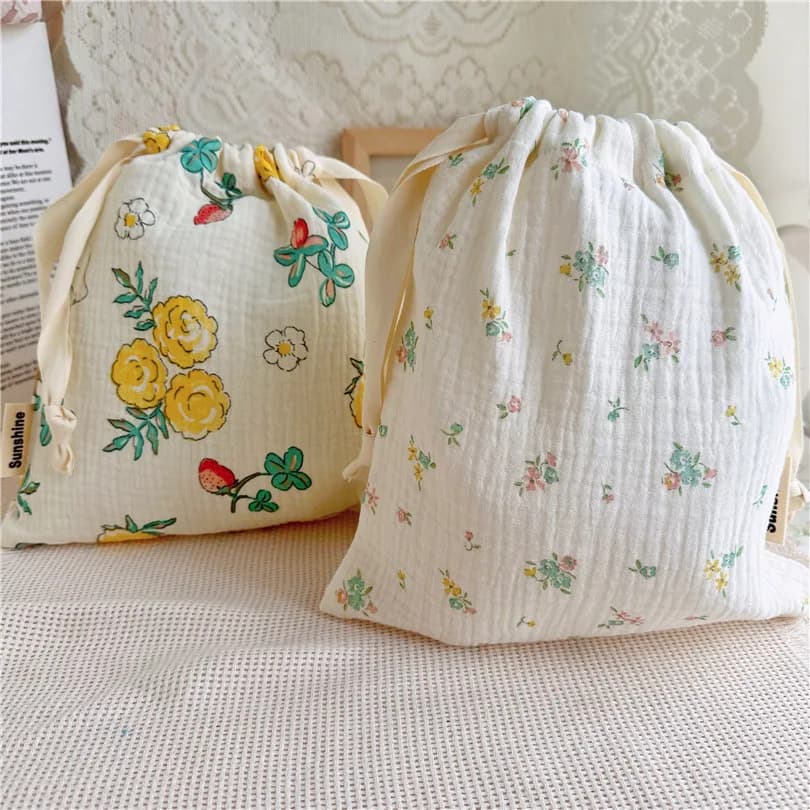 Sacchetti portaoggetti per mamma in cotone naturale al 100% porta pannolini per bambini all'aperto simpatici sacchetti con coulisse con stampa arcobaleno del sole 27x25cm