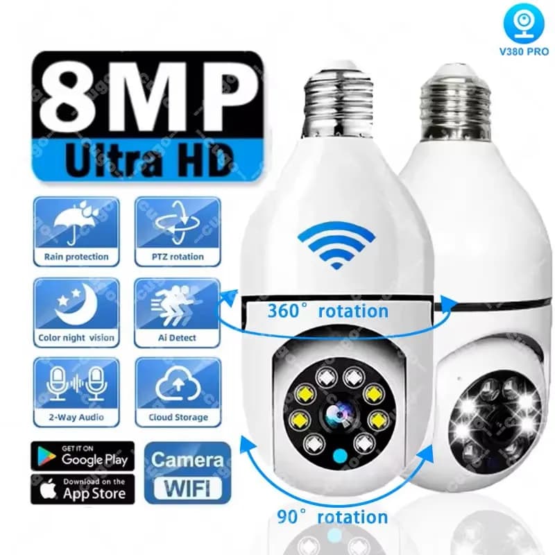 8MP E27 Lampadina Telecamera di Sorveglianza Wifi IP PTZ CCTV Telecamera 10X Zoom Visione Notturna a Colori Tracciamento Umano di Sicurezza Baby Monitor Cam