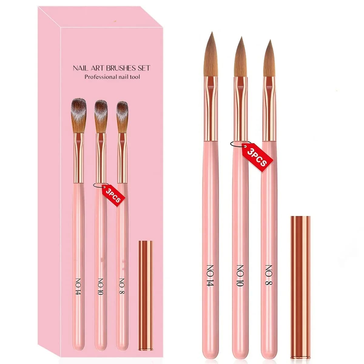 Penna per nail art Set speciale per nail art 3 aste di legno rosa Set di penne per nail art in cristallo Pennello per unghie Strumenti per la cura delle unghie Strumenti per manicure