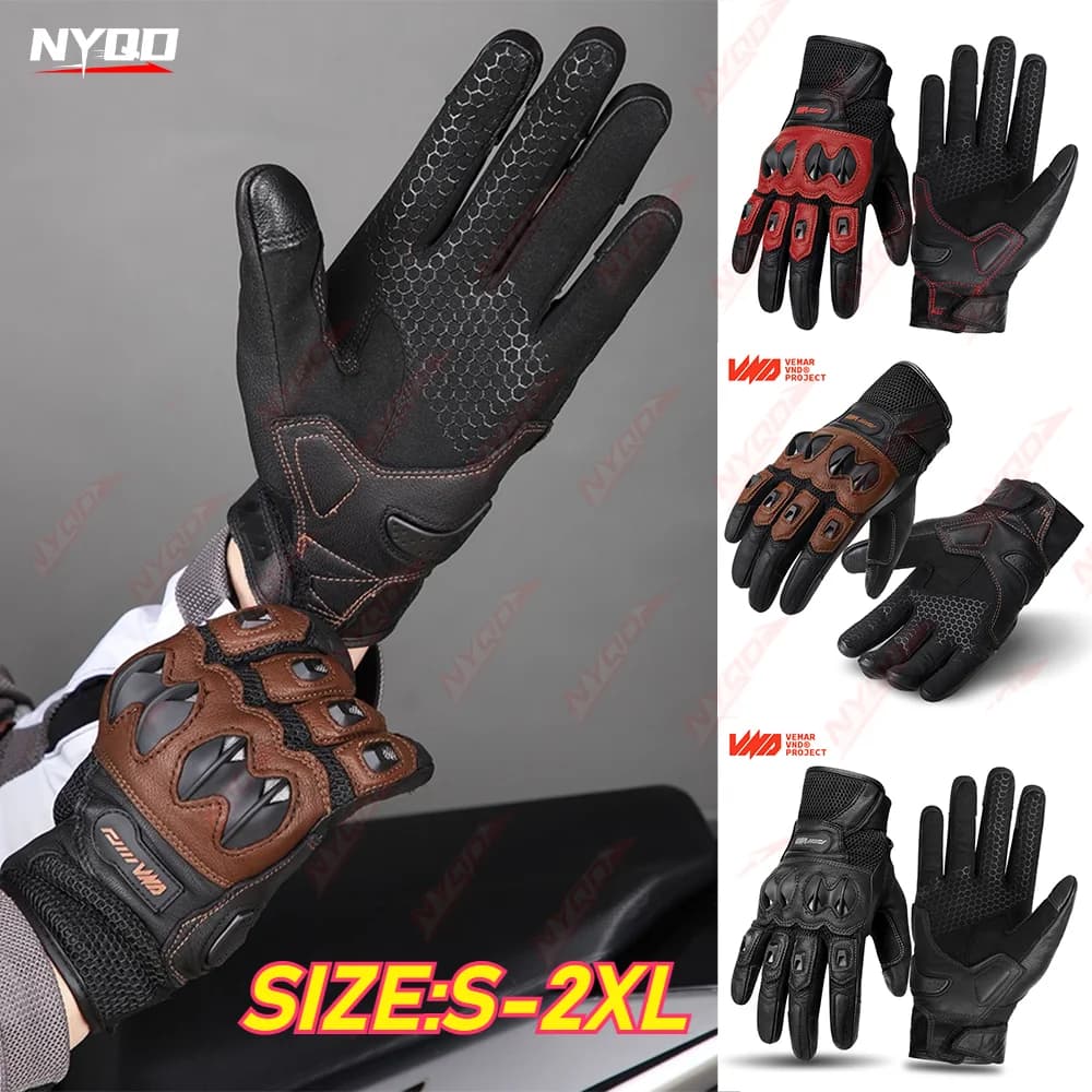 VND Genuine Leather Retro Motorcycle Gloves Spring Summer Breathable Road Rally Anti Fall Anti Slip Unisex Durable Comfortable