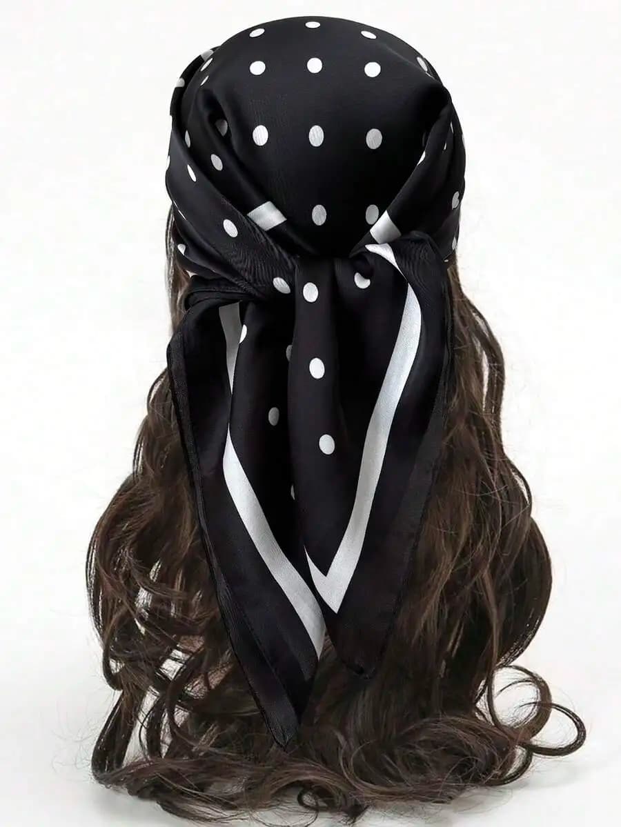 1pc Square Satin Bandana Scarf Women Paisley Print Head Scarf Wrap Bag Accessory