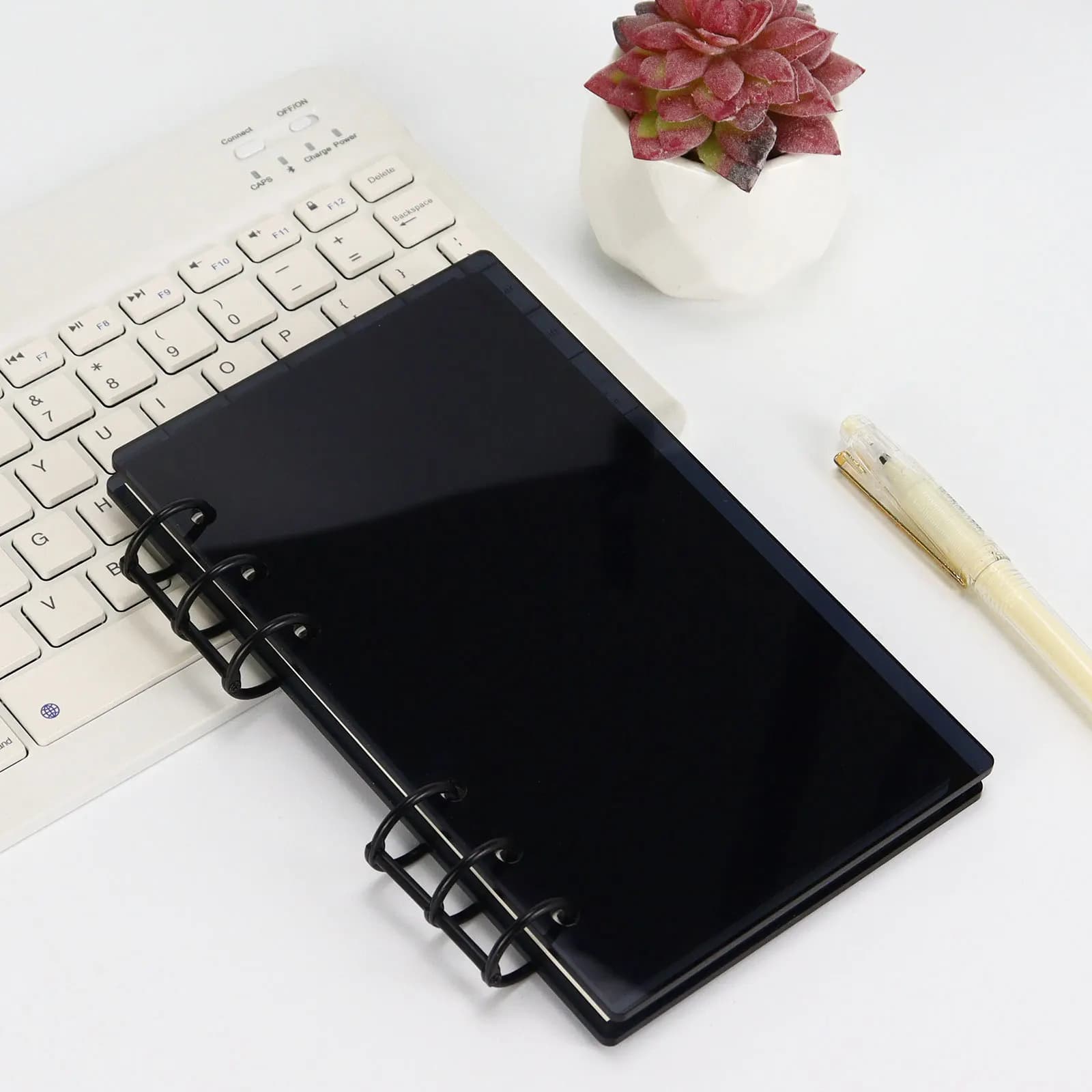 A6 Semplice raccoglitore a fogli mobili in acrilico nero con copertina fai da te, libro dei conti, diario, pianificatore, forniture di cancelleria per ufficio