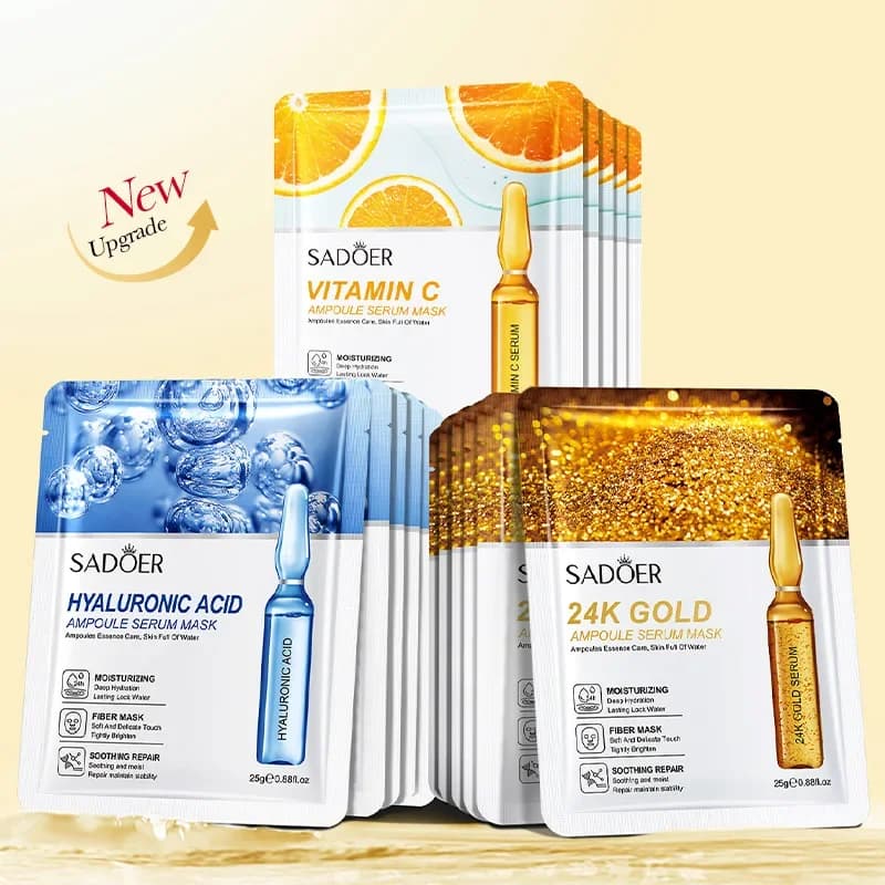 10-Piece Set Sadoer 24K Gold Vitamin C Hyaluronic Acid Mask Moisturizing Firming Hydrating Facial Care Mask Skincare Products